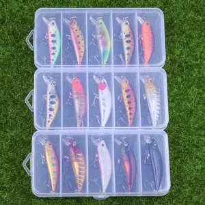 15pcs Jerkbait Slow Sink Fishing Lures for Bass Fishing Minnow Lures with Tackle Box for Freshwater Saltwater