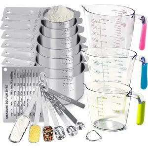 20-piece measuring set: plastic measuring cups + stainless steel measuring cups + measuring spoons + graduated plates; includes handles; precise graduations; a set suitable for kitchen tools, baking tools, kitchen gadgets, home use, and parent–child activ