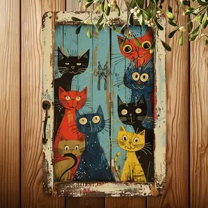 12*8in Whimsical Peeking Cat Vintage Aluminum Sign - Vibrant Cartoon Cat Country Wall Art for Home Bar Tavern Outdoor Decor