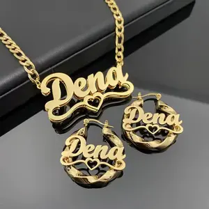 Custom name mini hoops and necklace set