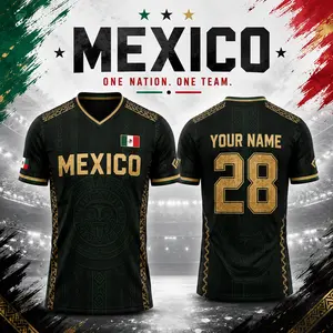 [Custom Your Name&Number] Mexico Soccer Jersey 2026 – Mexico Soccer Jersey, Black & Gold Aztec Mexico Fan Jersey, Retro Futbol Tee for Men & Women, The Big Tournament 2026 Inspired