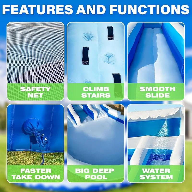 Inflatable Water Slide for Kids&Adults Inflatable Water Slide Outdoor Indoor, Birthday Party Inflatable Grade Water Slide Swimming Pool, Big Waterslide Large Inflatable Water Slide with Splash Pool Backyard Fun