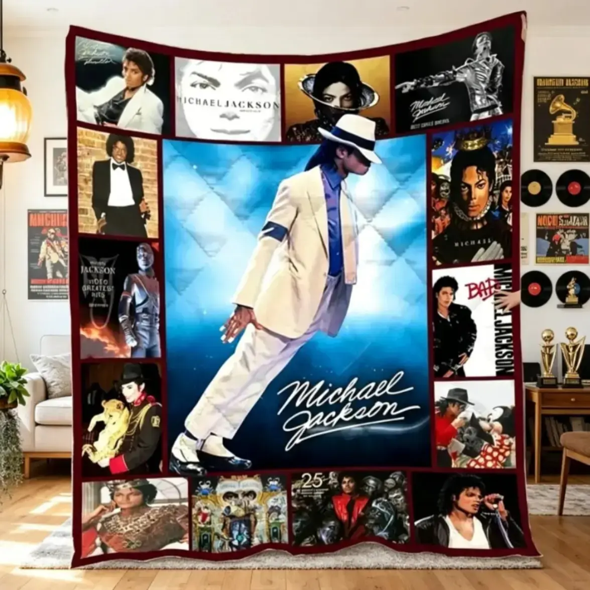 Flannel Plush Blanket for Music Lovers, Michael Jackson Fans Cozy Throw Print, Soft Lightweight Bed Sofa Blanket, Music Room Decor Birthday Christmas Anniversary Gift for Adults Kids
