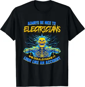 Electrician Funny for Electrical Engineer Electricity Summer Casual Short Sleeve Cotton T-Shirt