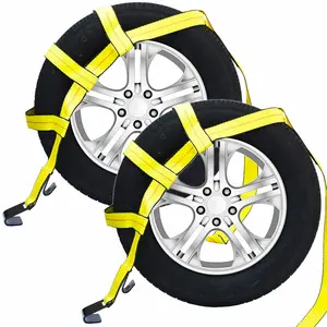 2Pcs Car Tow Dolly Basket Straps with Flat Hook, Bright Yellow, for 14"-17" Tires, Truck & Car Accessories, Ideal for Vehicle Hauling & Restoration, Automotive Transport