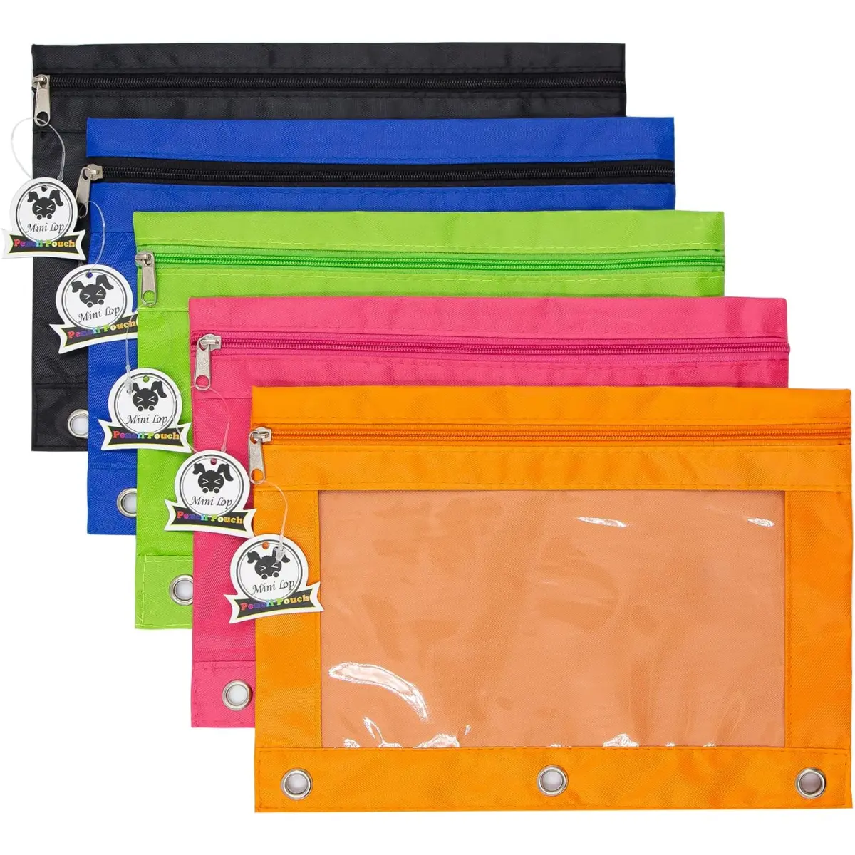 3 Ring Binder Pencil Pouchs，Zippered Binder Pouch with Rivet Enforced Hole 3 Ring Pencil Case 5 Packs