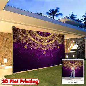 2D FLAT Banner, 1pc Ornamental Mandala Pattern Purple, Polyester home decoration background banner, suitable for living room, bedroom and other indoor and outdoor decoration, a perfect gift for parties and festival celebrations