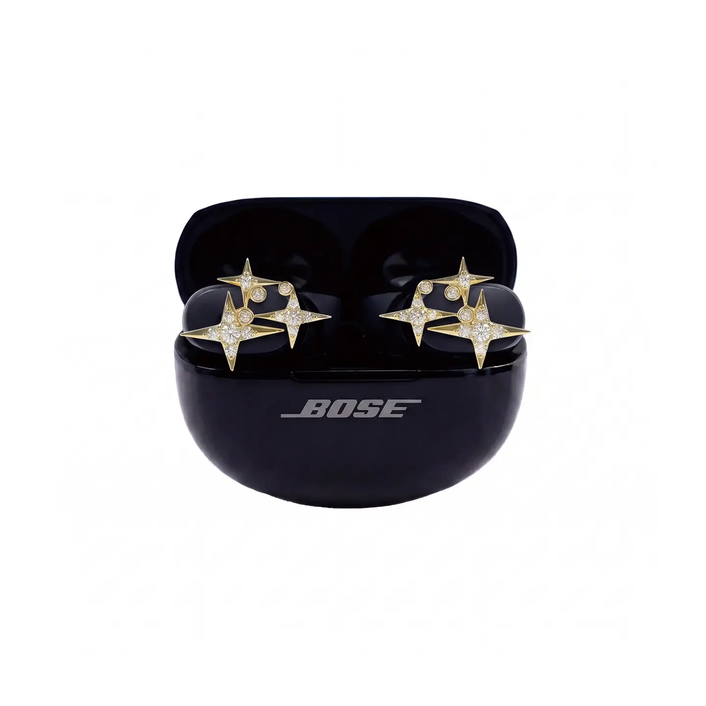 New clip on earbuds jewelry for Bose earbuds(No Earbuds) Ear cuff earrings for women,Elegant ultra open headphone accessories,Rhinestone spakling earring jewelry earbuds for women【Majus Gold cross star】