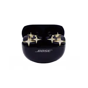 New clip on earbuds jewelry for Bose earbuds(No Earbuds) Ear cuff earrings for women,Elegant ultra open headphone accessories,Rhinestone spakling earring jewelry earbuds for women【Majus Gold cross star】
