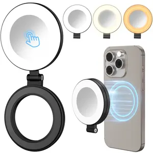 Foldable Magnetic Phone Fill Light + Makeup Mirror - Perfect for Selfies, Photography, On - the - Go Touch - Ups! Portable Ring Light with Adjustable Brightness/Colors, Strong Magnet for Any Phone, Ideal for Content Creation, Vlogging, Makeup