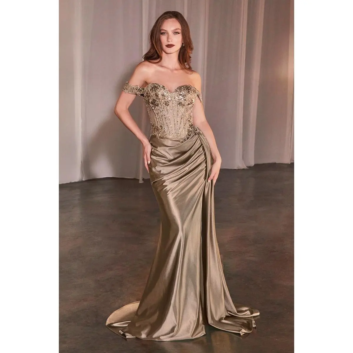 ADALEE LACE FITTED GOWN - MACHA GOLD ADALEE LACE FITTED GOWN - MACHA GOLD