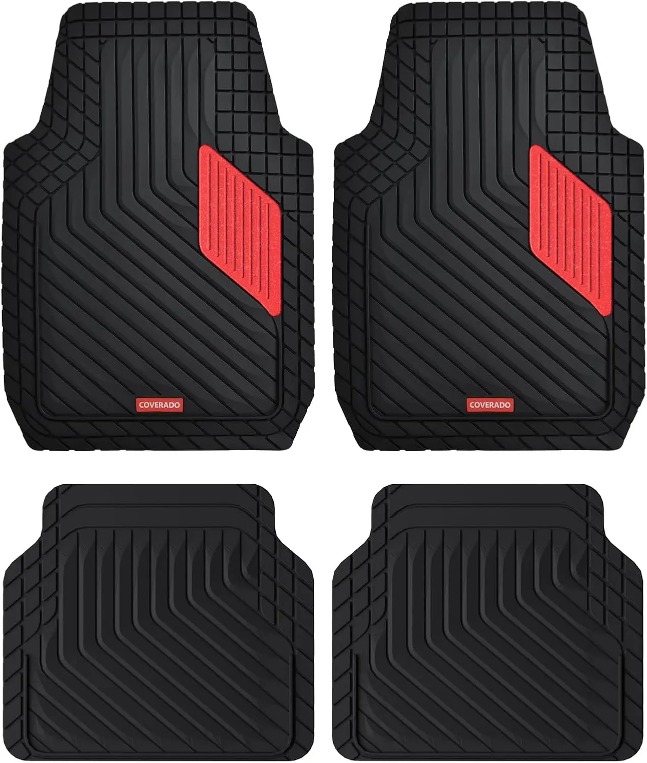 Coverado Sporty Metallic Red Car Floor Mats 4PCS - Heavy Duty PVC Waterproof, All Weather, 2-Part Rear Mats, Resists Cracking Over Time, Universal Fit for Cars/SUV/Truck