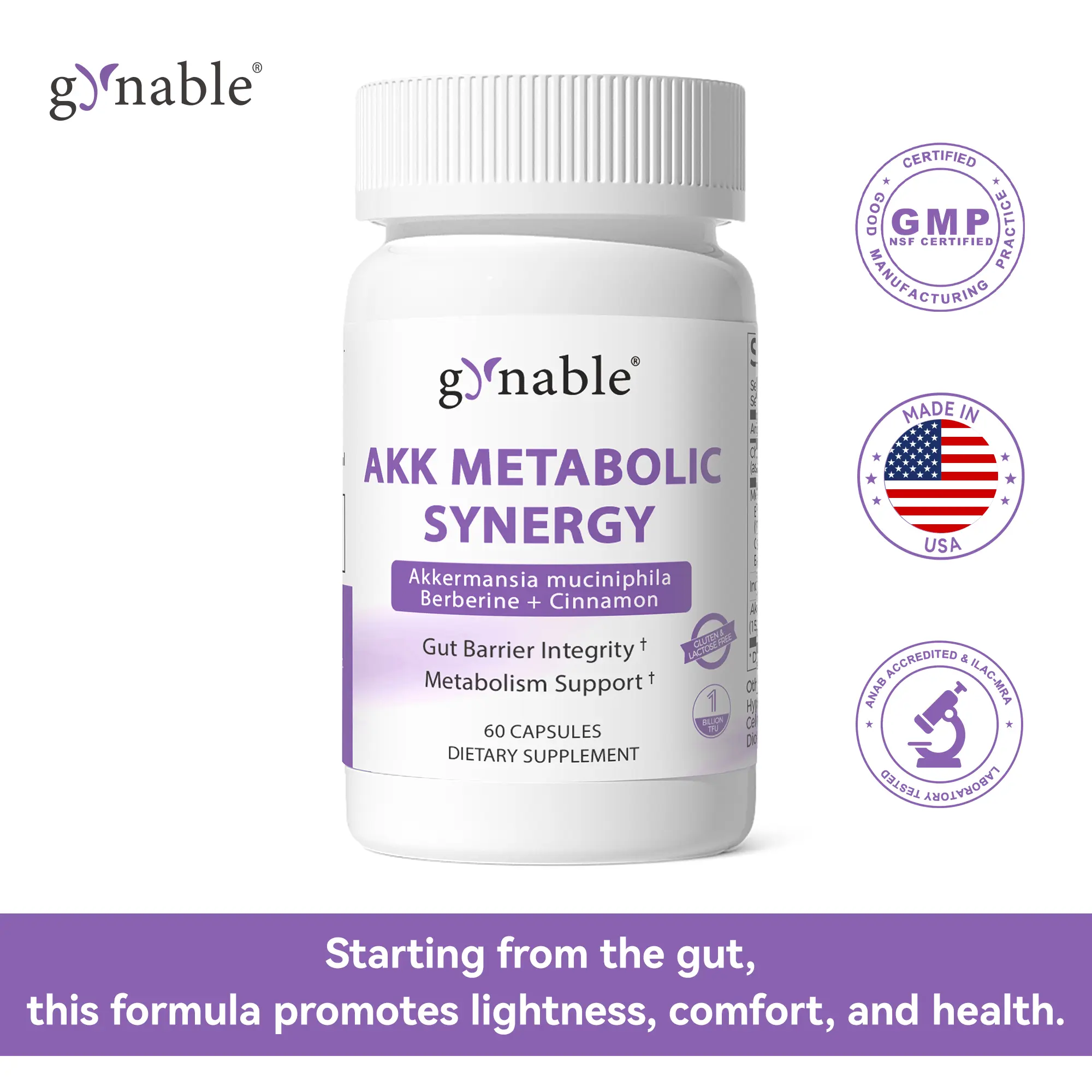 AKK Probiotic Metabolic Synergy Natural Healthcare Dietary Supplement - Gut Health Support with Akkermansia Muciniphila, Berberine, Ceylon Cinnamon, Inulin, Chromium (30 Servings), Gut Health Vitamins