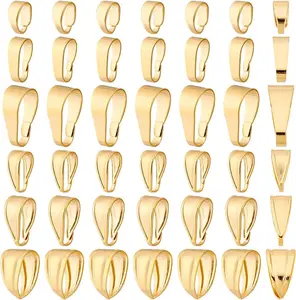 60pcs 24K Gold Plated Pendant Clasp Connectors, 6 Styles Golden Pinch Bails Brass Necklace Charm Clasp Jewelry Clasps Snap on Bails Pendant Bails for Jewelry DIY Craft Making