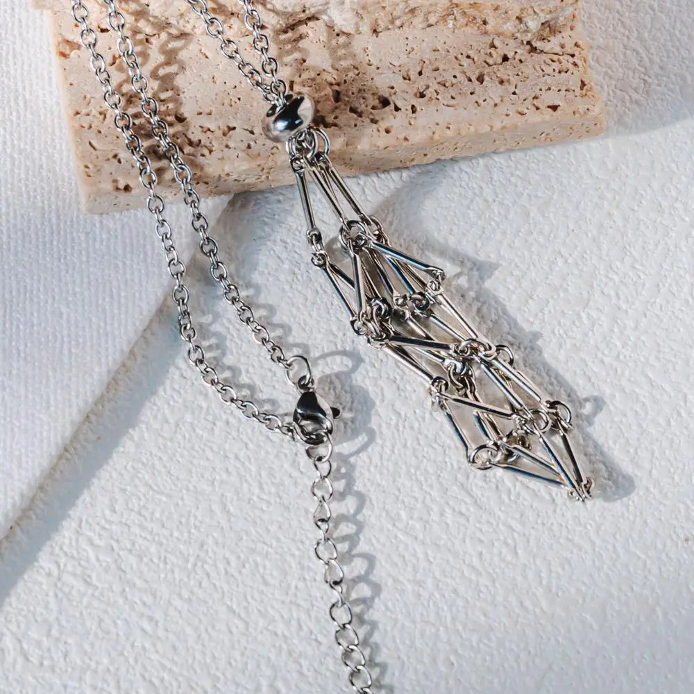 Reiki Crystal Holder Necklaces Cage Real Natural Gemstone Necklace Holder Adjustable Gold and Silver Cage Necklace for Women Men Silver - Pendant Design
