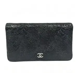 Pre-owned CHANEL Leather Small Leather Goods Seasonal Wallet Fabric Black SHW JV00244