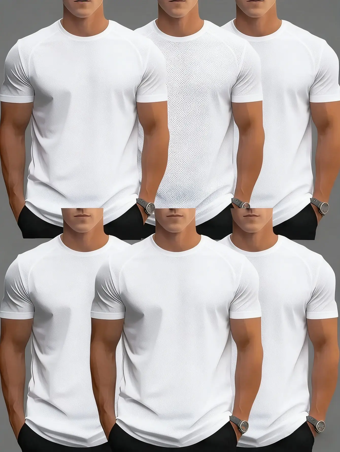 Men's 6-Pack Classic Short-Sleeve Round Neck Tees, Casual Plain Crew Neck Tops with Breathable Quick-Dry Open Weave Mesh Fabric for Sports, Office