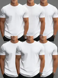 Men's 6-Pack Pure White Crew Neck T-Shirts - Premium breathable mesh fabric, quick-drying and moisture-wicking, soft and comfortable, suitable for sports, fitness, and everyday wear. outdoor casual Sleeves Top