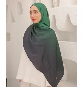 Gradient Satin Blend Patterned Shawl Hijab - Emerald Green
