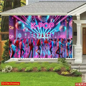 2D Flat Banner, 1pc K-POP Dance Party Banner - Vibrant Polyester Backdrop with "K-POP" Design, Disco Balls & Retro Party Theme, Perfect for Birthdays, Weddings, Anniversaries, Graduations - Versatile Indoor/ Party Decorations Banners