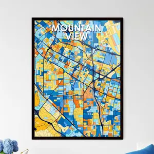 Vibrant Art Map Of Mountain View Ca Unique Wall Decor Perfect Personalisable Gift For Home Or Office