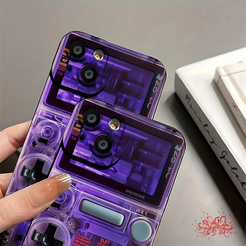 Retro Purple Game Console Element-Design TPU Silicone Casing, Smartphone Cellphone Devices Accessories for iPhone 16/15/14 Pro Max/13/12/11/XR/XS Plus, Shock & Drop Protection