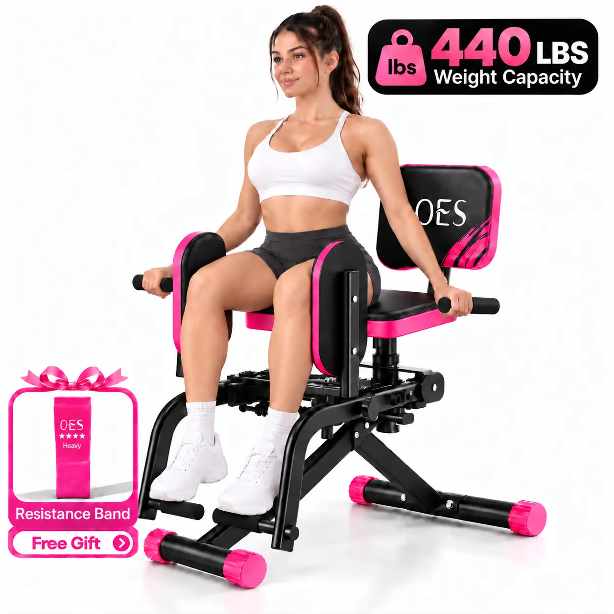 OES 2-in-1 Hip Abductor and Adductor Machine, Compact Glute Machine with Dual Foot Bar, Inner & Outer Thigh Exercise Equipment for Home Gym, Butt and Leg Workout Machine