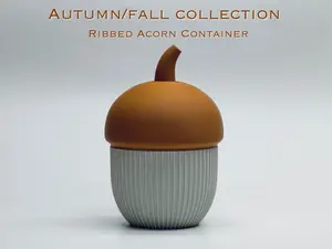 Autumn/Fall Collection Ribbed Acorn Container - Executive-Level Cap & Ribbed Base for Secure Storage of Paperclips & Emergency Candy - Bottles