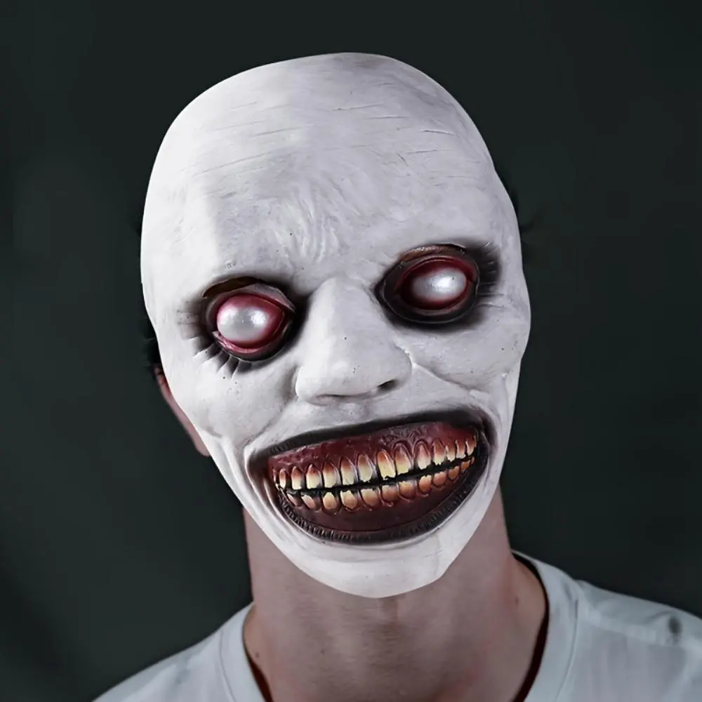 Terrifying Smiling Demon Clown Half-face Latex Mask, 1 Count Creepy White Eyes Mask, Perfect for Parties, Haunted Houses, and Costume Events, Halloween