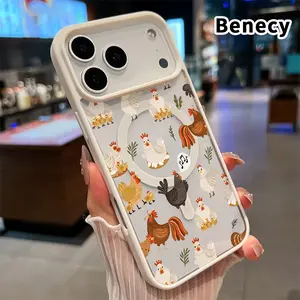 Magnetic Phone Case Supports Wireless Charging for iPhone 17 16  Pro Max Plus 15 14 13 12 11 Air E Chicken Symphony Pattern Non-Yellowing Silicone Transparent Acrylic Drop Protective Cover