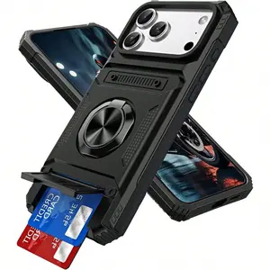 Mecha Armor Phone Case with Card Holder (2 Cards) & 360° Rotatable Kickstand, Military Grade Shockproof Protection for iPhone 17/17 Pro Max/16 Pro Max/15 Pro/14/13/12 Pro Max/11 & Samsung Galaxy S23-S25/A14-A56 Series