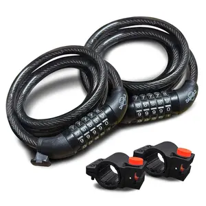 DaShield Bike Lock Cable 5 Digit Resettable Combination Code for Bicycle and Scooter Cable Lock Anti Theft Cable Locks with Secure Mounting Bracket (70" (2 Pack))