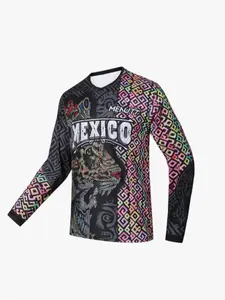 Men's Mountain Bike Long Sleeve Casual Top, Mexican Print, Unisex Comfortable Soft Fabric, Fitted Crop Style, All Seasons Wear, Athletic Workout Clothing