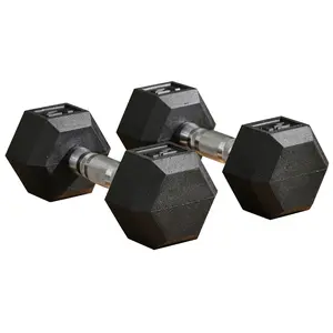 15LB Hex Rubber Dumbbell Set of 2 with Non-Slip Grip, Anti-Roll Design, Home Gym Free Weights for Strength Training, Muscle Toning, Full Body Workout, Fitness Exercise for Men and Women