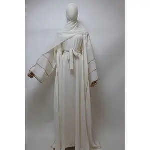 3 Piece Set Crinkle Abaya - Ivory