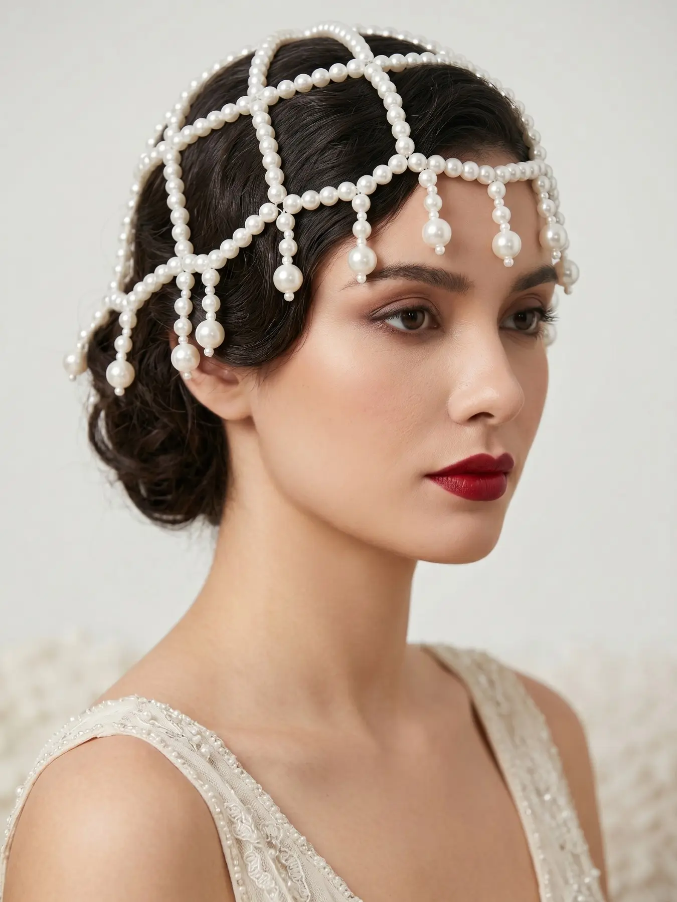 Vintage Juliet Hat with Artificial Pearls and Fringe, Gatsby Style Handwoven Hair Net, Dreamy Mermaid Party Accessory, Bridal Wedding Headpiece, Wedding Hair Accessories, Bridal Hairpiece