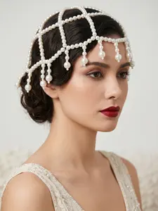 Vintage Juliet Hat with Artificial Pearls and Fringe, Gatsby Style Handwoven Hair Net, Dreamy Mermaid Party Accessory, Bridal Wedding Headpiece, Wedding Hair Accessories, Bridal Hairpiece