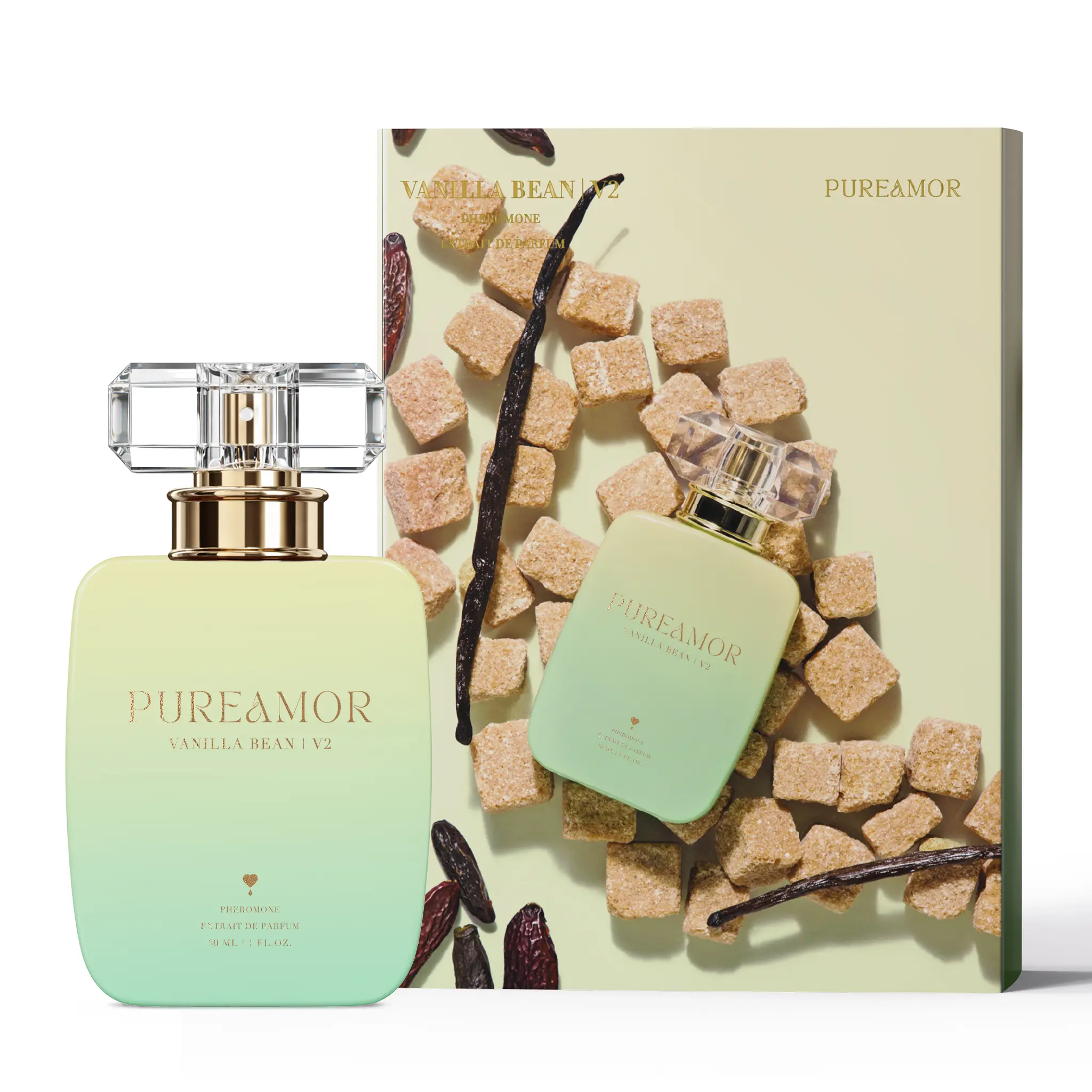 Pureamor Vanilla Bean V2 Pheromone Natural Spray Perfume for Women, 30ml/1oz Extrait de Parfum(Vanilla pod, Butter, Tonka Beans, Brown sugar), Yummy Gourmand Dessert Note, Trending Vanilla Girl Aesthetic, Vanilla Perfume