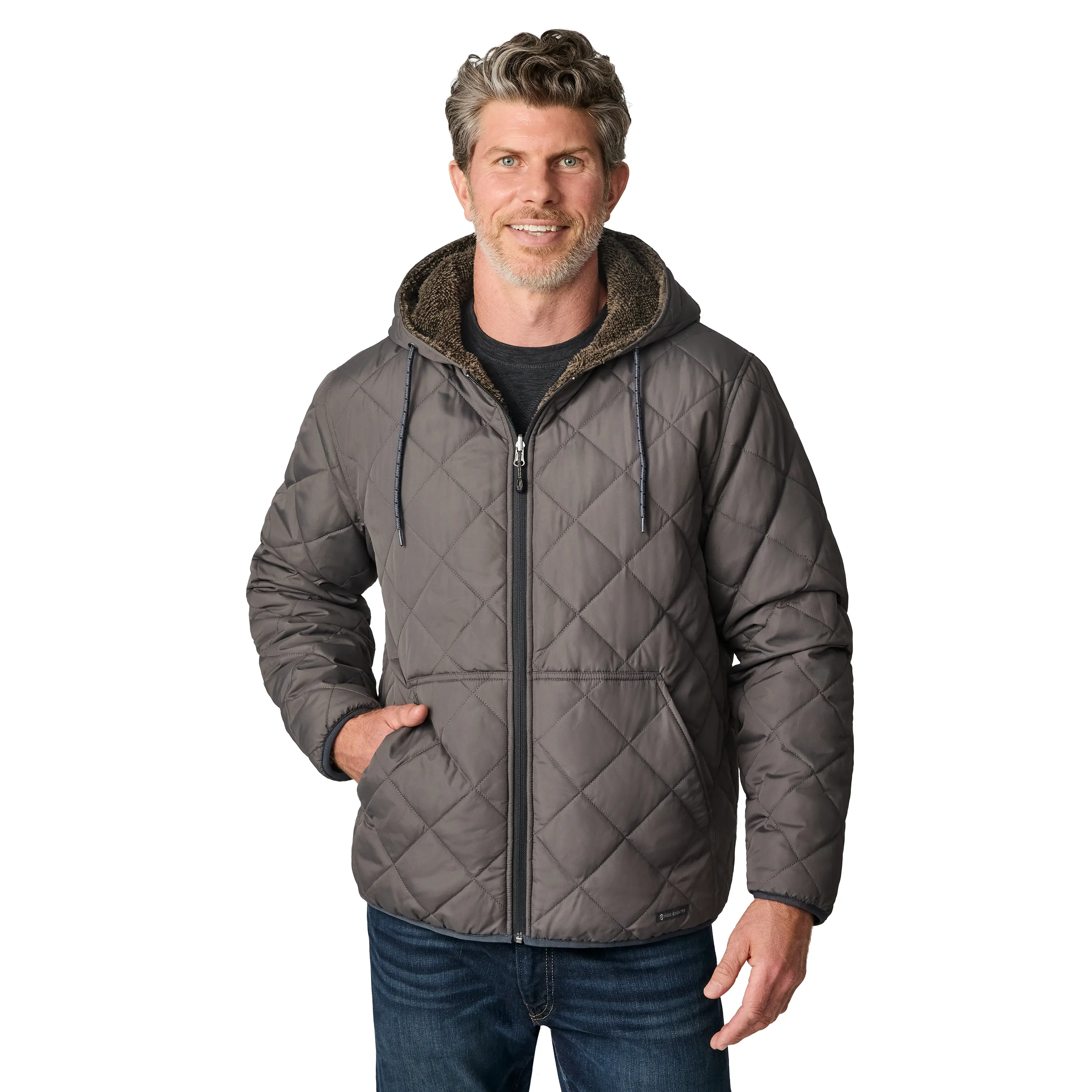 Free Country Men's Atlas Hooded Quilted Reversible Sherpa Jacket