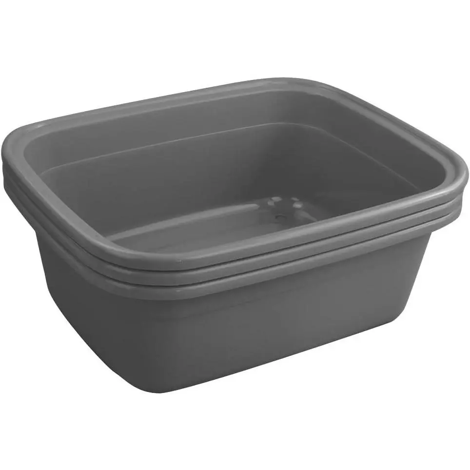 3 Grey 16 Quart Plastic Rectangular Wash Tub, Washing Bins