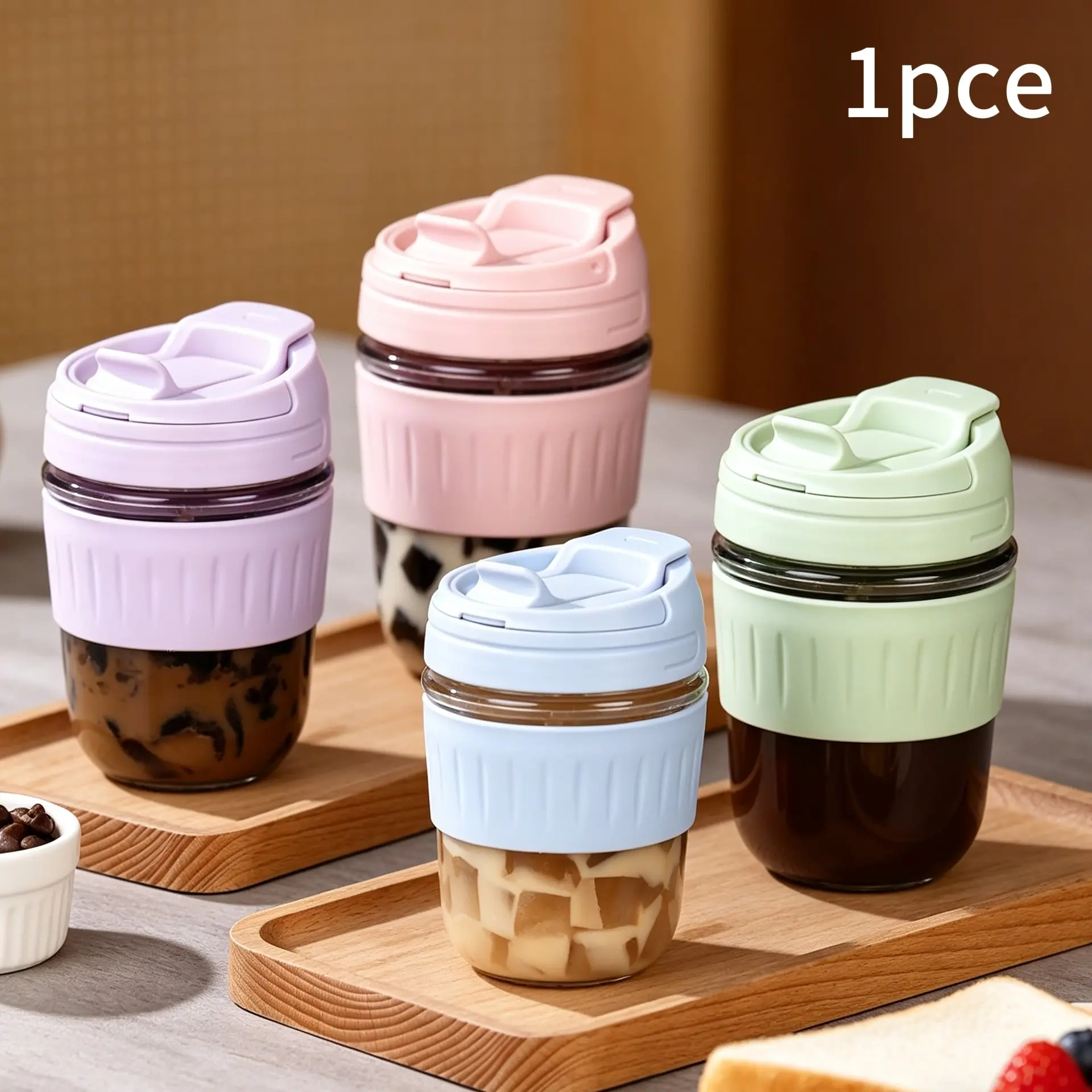 2-in-1 Clear Glass Tumbler, Leakproof Straw Cup, Cup with Lid and Reusable Straw, Food Grade BPA & Lead Free, Leak Proof Heat Resistant Dishwasher Safe Drinkware, Leakproof Tumblers, For Coffee, Milk, Iced Drinks, Women Girls Home Office Daily Use