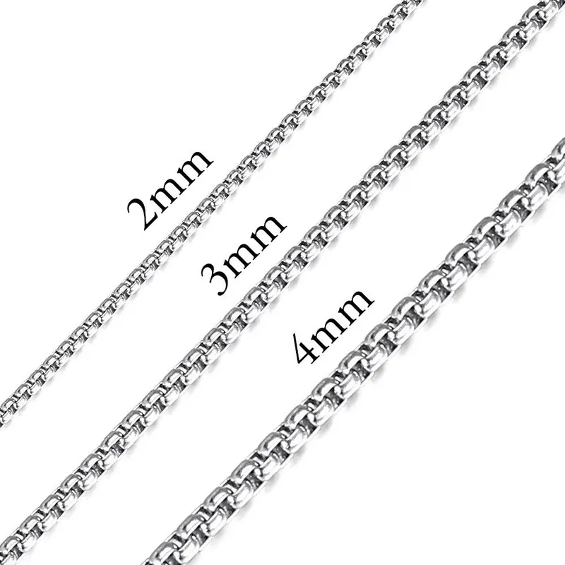 Hermah 2/3/4mm Silver Color Stainless Steel Round Box Chain Necklace Choker 16-30inches for Female Male Jewelry Gift necklace