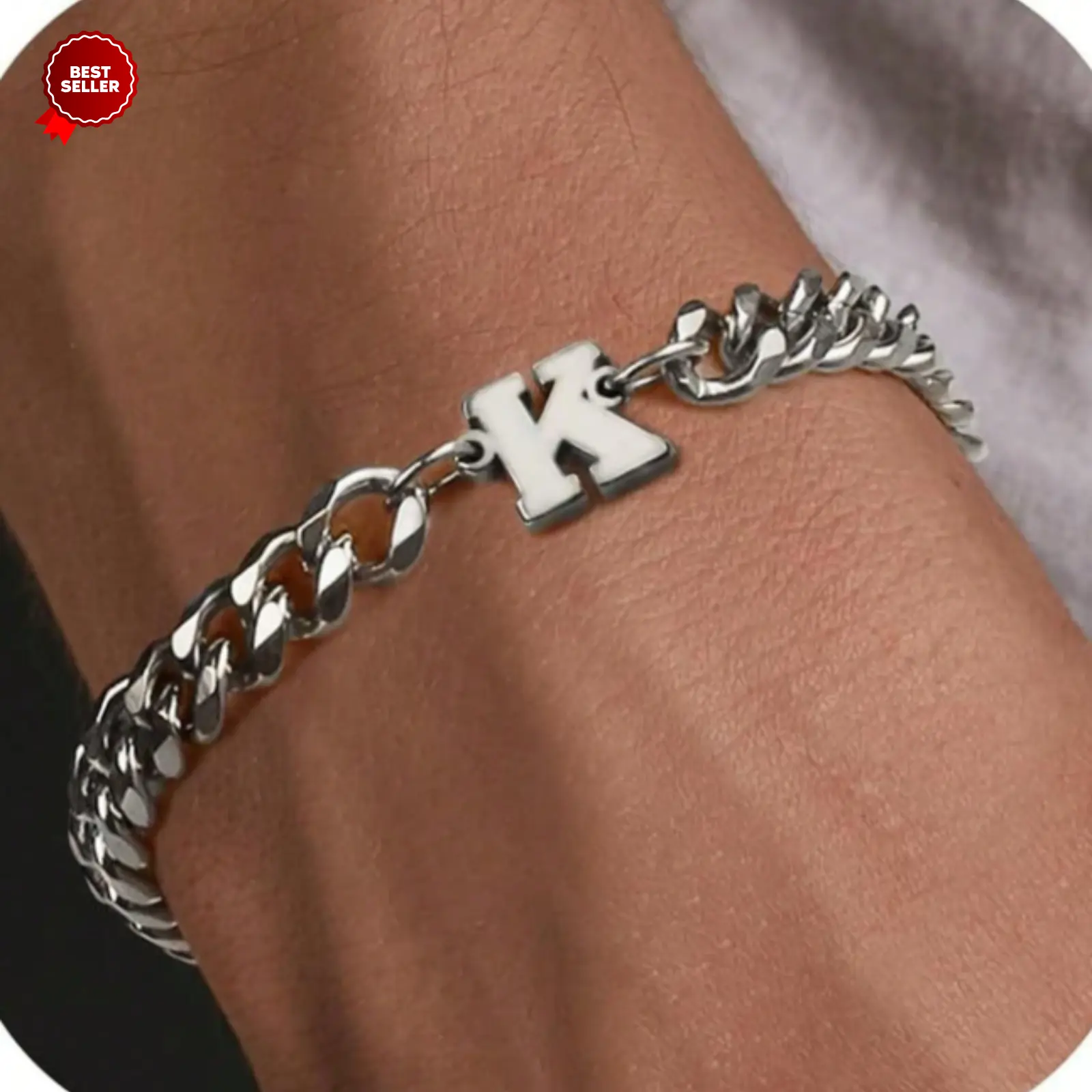 Men's Adjustable Cuban Chain Initial Bracelet, Versatile, Fashion, Daily Wear