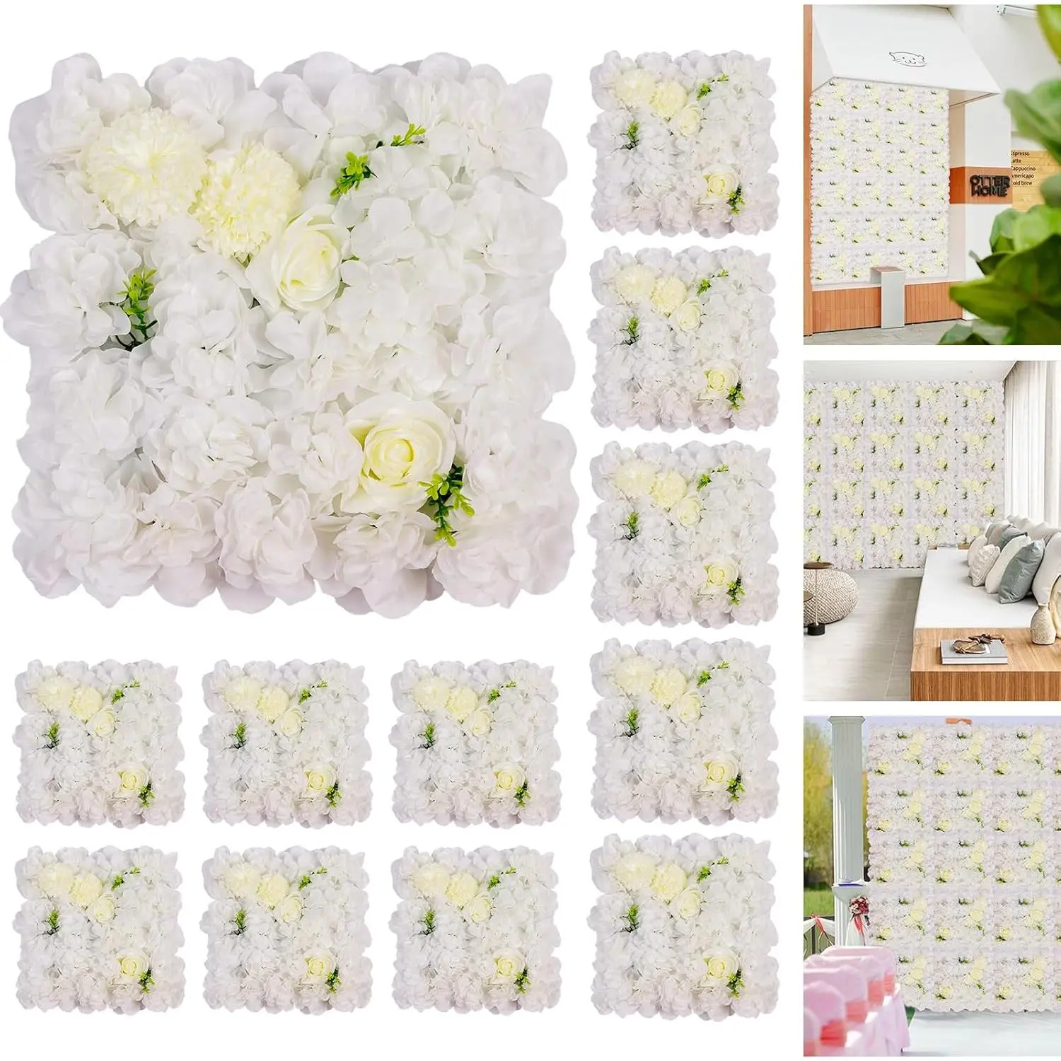 12 Pieces Artificial Hedge, 3D Flower Wall Backdrop 38 x 38cm, Artificial Plant Wall, Seamless Design, Easy Installation for Wedding, Valentine's Day, Baby Shower, Backdrop Decoration,White textilene chair dual power wide rocker party catering