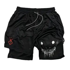 Cartoon BOS X DEMON SMILE Performance Shorts Workout Fitness Athletic Double Layer  Fitness Training Pant Sports