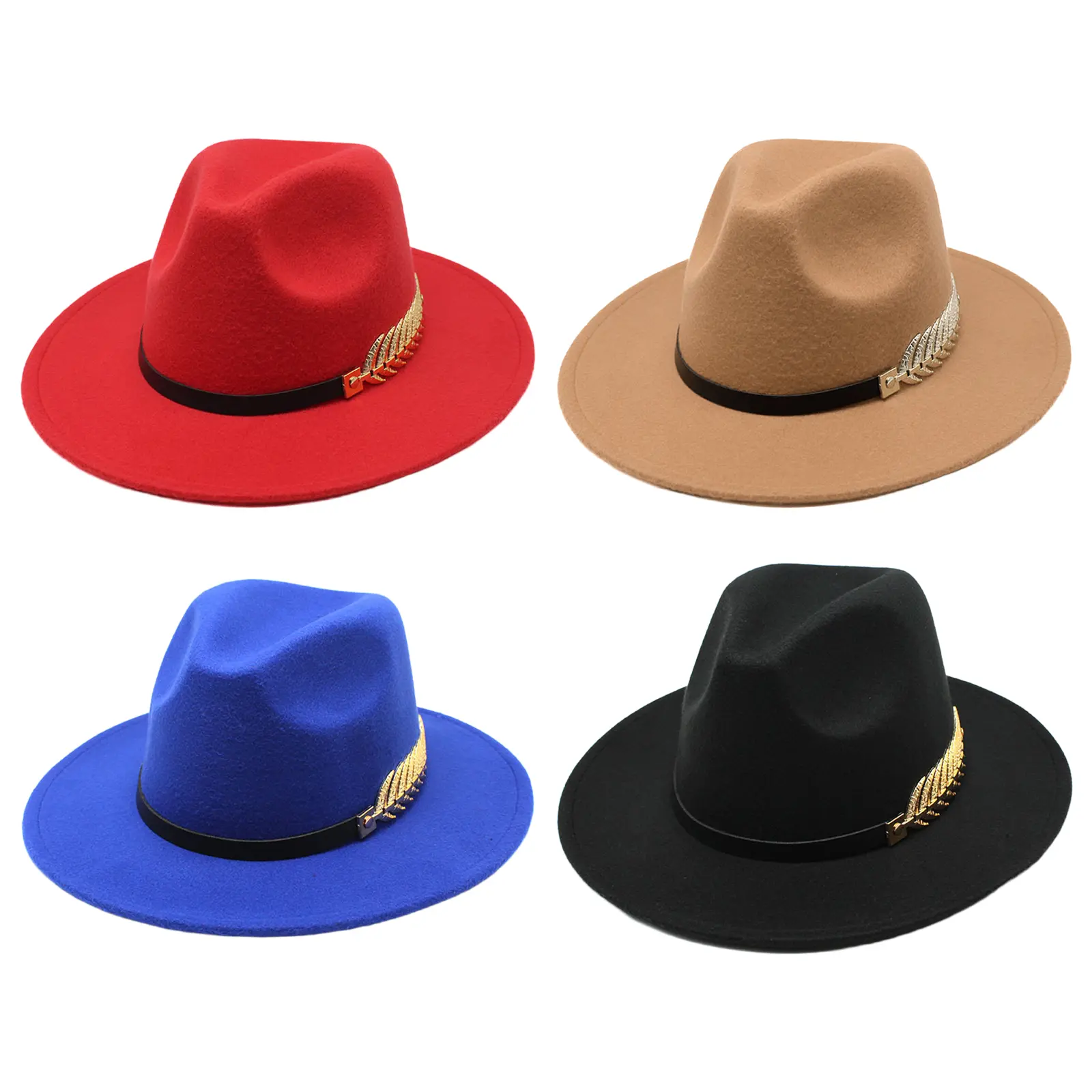 OIDEA Mens Fedora Hat with Gold Fishbone Accent Flat Brim Felt Dress Hat for Men, Retro Style Classic