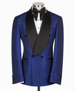 Shiny Navy Blue Double Breasted Tuxedo