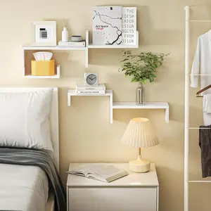 Set of 5 Washed White Floating Wall Shelves - Perfect for Bathroom, Bedroom, Kitchen & More!