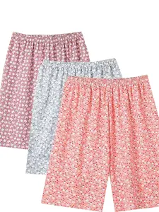 3-Pack Plus Size Women's Printed Short Pajama Sleepwear, Summer Wearable Casual Loose Five-Quarter Loungewear Sleep Pants, Large Size Shorts