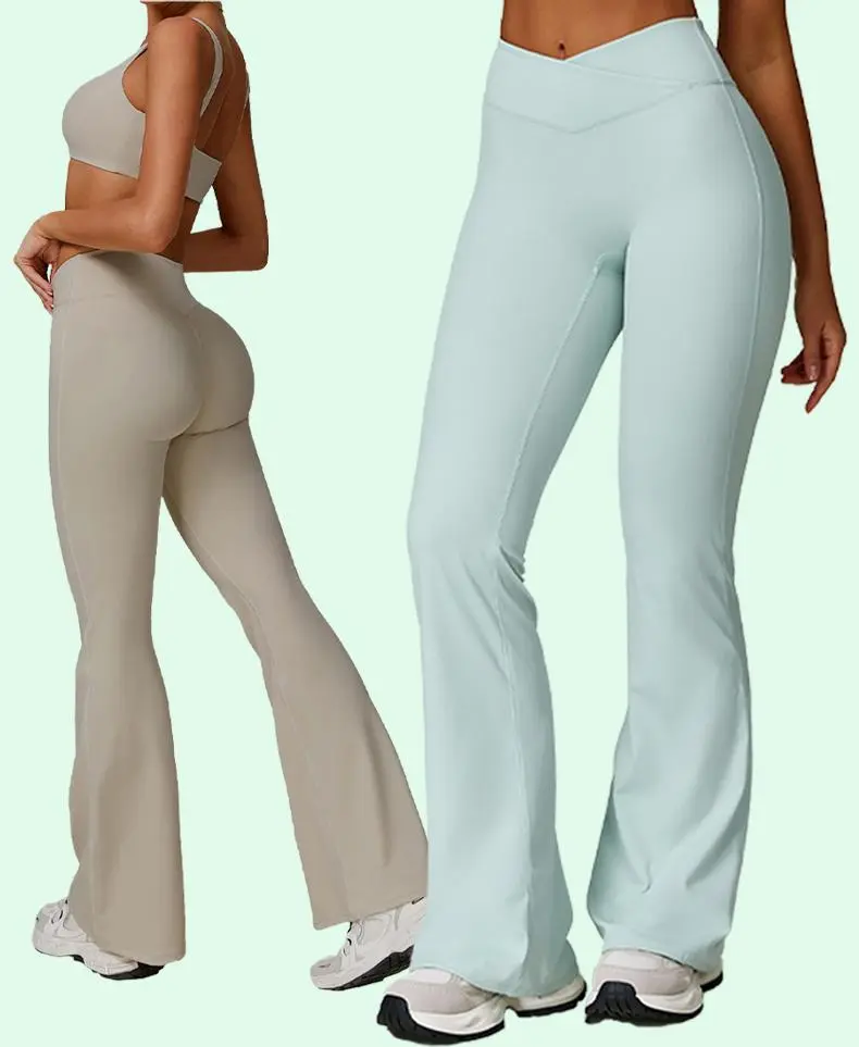 flxboo high waist cross waist flare yoga pants women bootcut workout leggings athletic gym activewear pants buttery soft stretch flared trousers